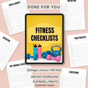 Fitness Checklist Printable (30 Pages) – Canva + PDF Template with PLR Resell Rights