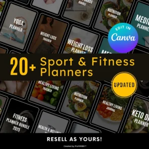 20 Fitness Planners Bundle Templates – Canva Editable PLR + MRR Resell Rights